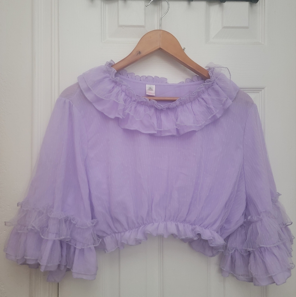 Lavender Sakurada Fawn Short Sleeve Cotton Blouse XL